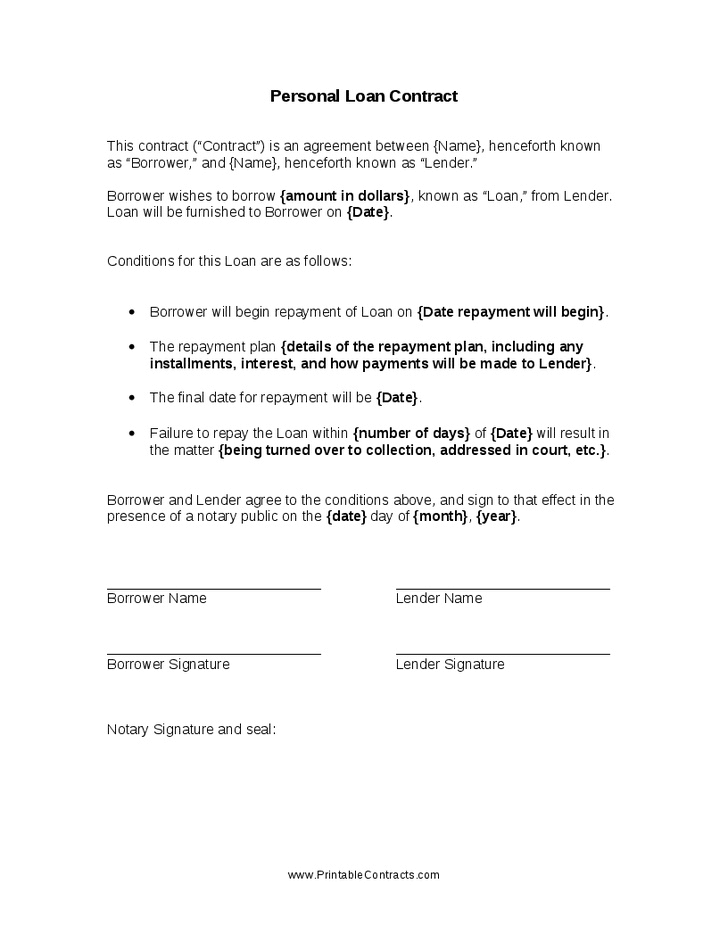 Example of a Loan Agreement with Notary Signature Line
